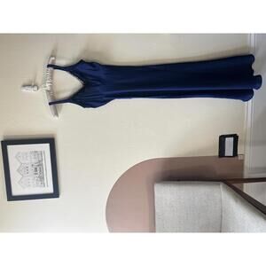 Kimchi Blue Navy Blue Satin Chemise with Black Lace Trim, Size Small